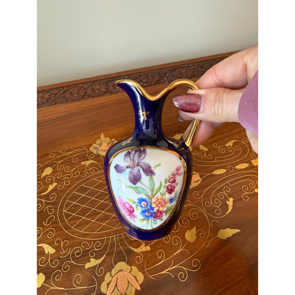 Vintage Limoges France Miniature Cobalt Blue‎ Pitcher Vase
